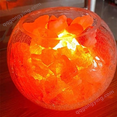 喜马拉雅装饰矿物石台灯 冰裂玻璃水晶玫瑰盐灯