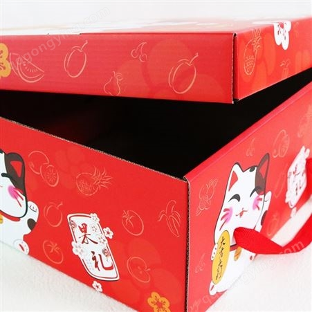 手提零食纸盒定做干果水果招财猫瓦楞礼盒印刷过年喜庆包装盒定制