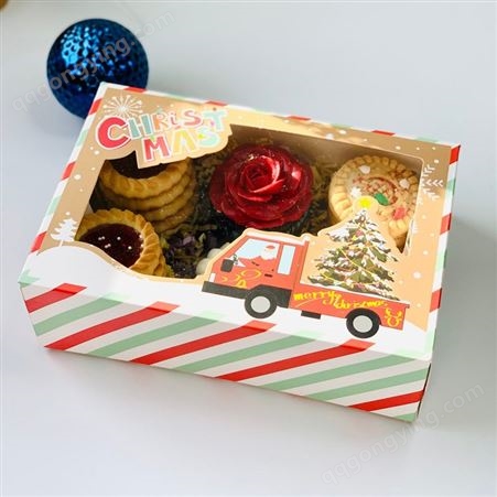 饼干盒定制 平安夜蛋糕开窗饼干礼物盒甜品打包盒 颜色饱和度高