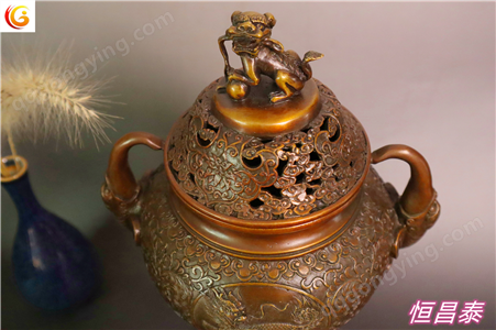 高麒麟熏炉檀香炉纯黄铜室内创意摆件茶道香道抚琴