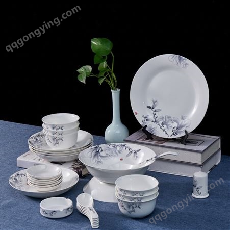 金边花卉陶瓷碗盘勺子餐具 发货及时 花色可定 工艺 锦绣