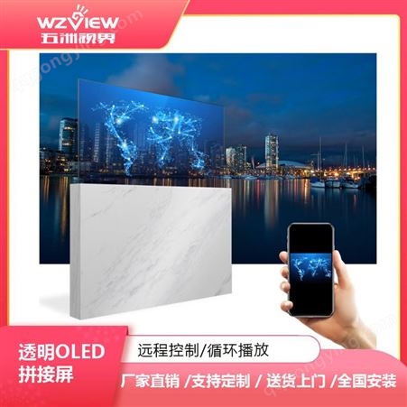 五洲视界55寸横屏立式透明OLED屏立式桌面升降触摸拼接OLED透明显示屏透明屏