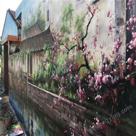 中山古镇山水文化墙,创意墙绘,荧光画,儿童房彩绘,停车场彩绘